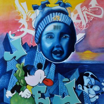 Peinture intitulée "bebe-bleu.jpg" par Elodie Bougon, Œuvre d'art originale, Huile