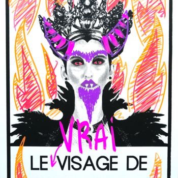 제목이 "Le VRAI Visage"인 판화 Elodie Teyssier로, 원작, 스크린 인쇄