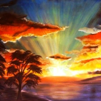 Pintura intitulada "Pôr-do-Sol" por Ems, Obras de arte originais