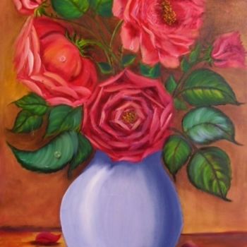 Pintura intitulada "Vaso de Rosas" por Ems, Obras de arte originais