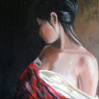 Schilderij getiteld "Mistery woman" door Els Driesen, Origineel Kunstwerk, Olie