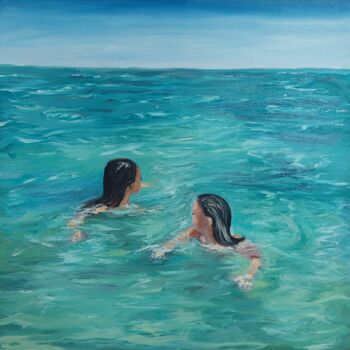 Pittura intitolato "Sisters at sea" da Els Driesen, Opera d'arte originale, Olio