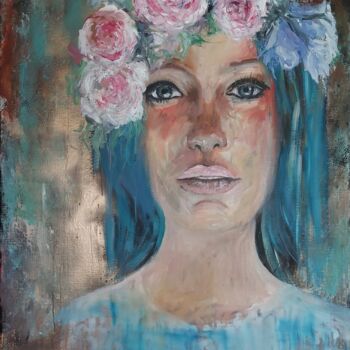 Schilderij getiteld "Flower girl" door Els Driesen, Origineel Kunstwerk, Olie