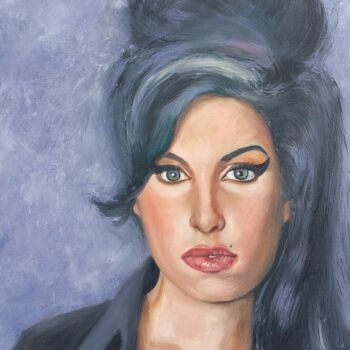 Painting titled "Amy winehouse" by Els Driesen, Original Artwork, Oil Mounted on Wood Stretcher frame
