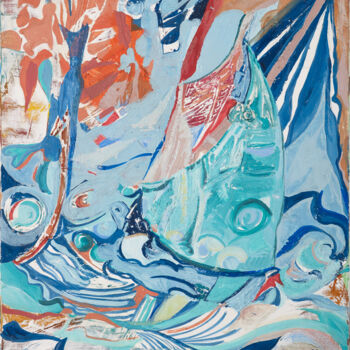 Malerei mit dem Titel "voiler-et-vague-55x…" von Elsa Caselli, Original-Kunstwerk, Aquarell