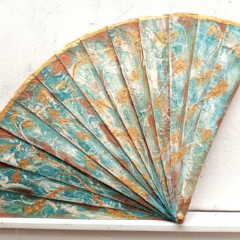 Design intitulée "Eventail bleu et or" par Elsa Mrugalski, Œuvre d'art originale, Acrylique