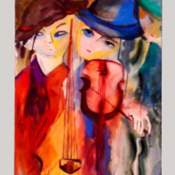 Картина под названием "Serenata bajo la ll…" - Elsa Russi, Подлинное произведение искусства, Акварель