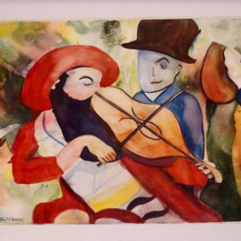 Pintura titulada "Violinista al parque" por Elsa Russi, Obra de arte original, Acuarela