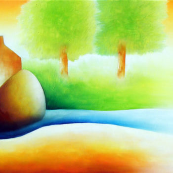 Pintura intitulada "la forêt d'huelgoat…" por Elsa Keumurian, Obras de arte originais, Óleo