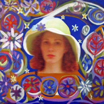 Ζωγραφική με τίτλο "Mujer con flores /D…" από Elsa Lores, Αυθεντικά έργα τέχνης
