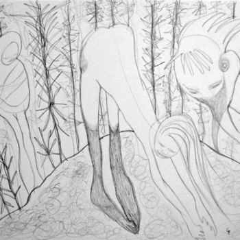 Desenho intitulada "En el Bosque / Nel…" por Elsa Lores, Obras de arte originais