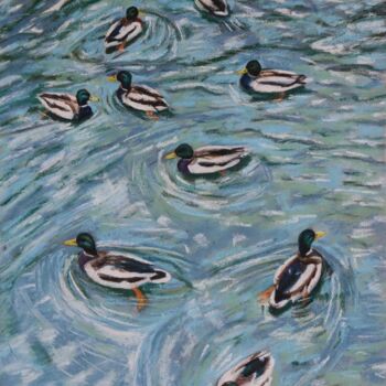 Dessin intitulée "Pond with ducks" par Elena Ushanova, Œuvre d'art originale, Pastel
