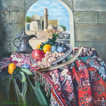 Картина под названием "Натюрморт с ковром…" - Elshan Rzazade, Подлинное произведение искусства, Столовое искусство