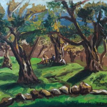 Painting titled "Olive Trees in Spri…" by Elvi Ismailaga, Original Artwork, Oil