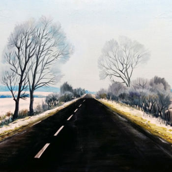 Painting titled "Landscape. Winter r…" by Victor Vinogradov, Original Artwork, Oil