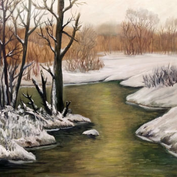 Painting titled "Landscape. River in…" by Victor Vinogradov, Original Artwork, Oil