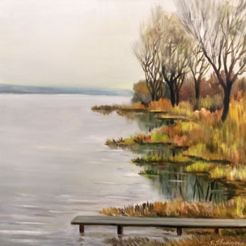 Painting titled "Landscape. Fish pla…" by Victor Vinogradov, Original Artwork, Oil
