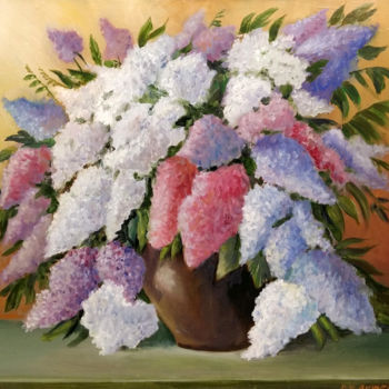 Schilderij getiteld "Still life. Lilac.…" door Victor Vinogradov, Origineel Kunstwerk, Olie