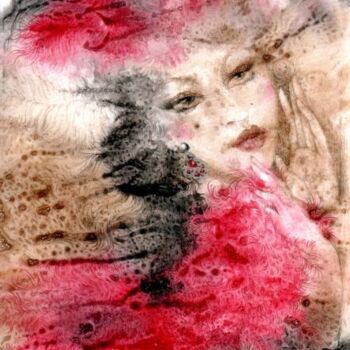 Prenten & gravures getiteld "Moulin Rouge Beauty" door Elvira Baranova, Origineel Kunstwerk, Aquarel Gemonteerd op Frame voo…