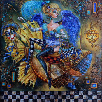 Peinture intitulée ""Angel with Blue wi…" par Elvira Baranova, Œuvre d'art originale, Huile