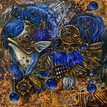 Pittura intitolato "Blue Fish" da Elvira Baranova, Opera d'arte originale, Olio