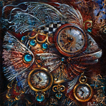 Pintura intitulada "Time-Fish" por Elvira Baranova, Obras de arte originais, Acrílico