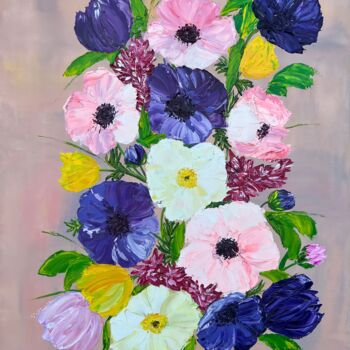 Painting titled "Abstract flowers. O…" by Elvira Gord, Original Artwork, Oil Mounted on Wood Stretcher frame