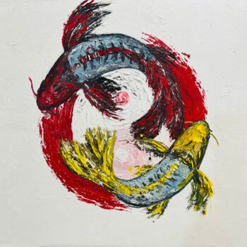Peinture intitulée "Yin Yang koi fish o…" par Elvira Gord, Œuvre d'art originale, Huile