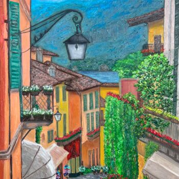 Painting titled "Street in Bellagio…" by Elvira Gord, Original Artwork, Oil