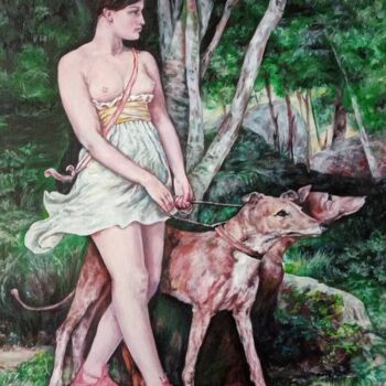 Painting titled "Walk in times" by Elvira Nalbat, Original Artwork, Oil Mounted on Wood Stretcher frame