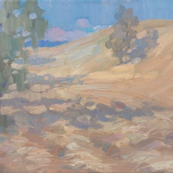 Painting titled "Summer landscape pl…" by Elvira Shiryaeva, Original Artwork, Oil Mounted on Wood Stretcher frame