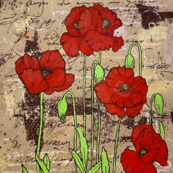 Drawing titled "Poppies" by Elvira Kamaletdinova, Original Artwork, Acrylic
