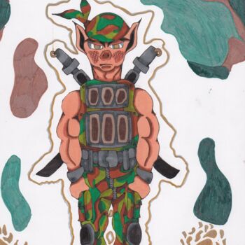 Dessin intitulée "Le Cochon Ninja que…" par Elvire Lana, Œuvre d'art originale, Marqueur