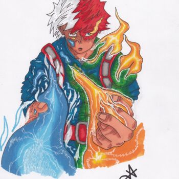 Dessin intitulée "Shoto Todoroki de M…" par Elvire Lana, Œuvre d'art originale, Marqueur