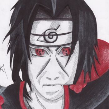 Dessin intitulée "Itachi Uchiwa de Na…" par Elvire Lana, Œuvre d'art originale, Stylo à bille