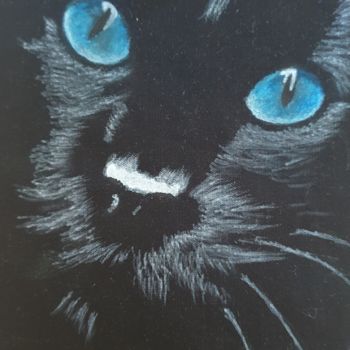 Malerei mit dem Titel "Le Chat" von Elwan Gété, Original-Kunstwerk, Pastell