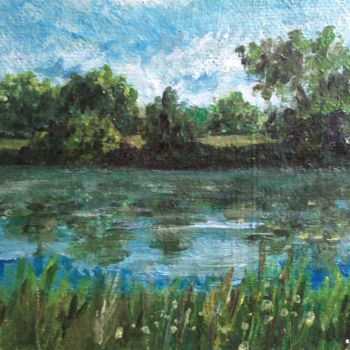 Ζωγραφική με τίτλο "Река" από Эльвира Басюл, Αυθεντικά έργα τέχνης, Λάδι