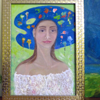 Peinture intitulée "Portret w złotej ra…" par Elżbieta Goszczycka, Œuvre d'art originale, Huile