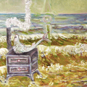 Pintura intitulada "Rybka nad morzem" por Elżbieta Goszczycka, Obras de arte originais, Óleo