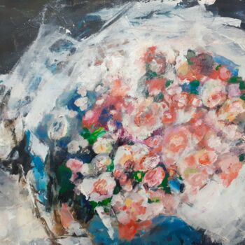 Painting titled "Bouquet de fleurs." by Sophie Ema Courtois, Original Artwork, Oil Mounted on Wood Stretcher frame