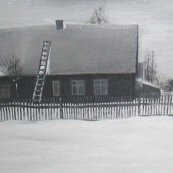 Painting titled "Old house in winter" by Ema Gervike, Original Artwork