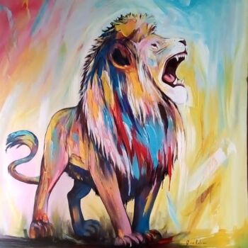 Painting titled "Roaring lion 2" by Ema Kato, Original Artwork, Acrylic