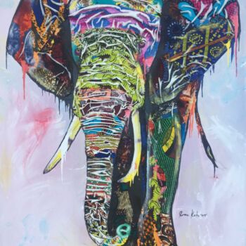 Collagen mit dem Titel "African elephant" von Ema Kato, Original-Kunstwerk, Acryl