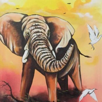 Peinture intitulée "Elephant evening" par Ema Kato, Œuvre d'art originale, Acrylique