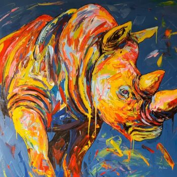 Peinture intitulée "Rhino portrait" par Ema Kato, Œuvre d'art originale, Acrylique