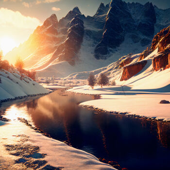 Arte digitale intitolato "Winter mountains, s…" da Emaga Travels By Emaga Art, Opera d'arte originale, Immagine generata dal…