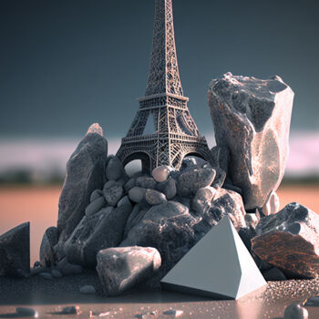 Arts numériques intitulée "Eiffel tower... bas…" par Emaga Travels By Emaga Art, Œuvre d'art originale, Image générée par l'…