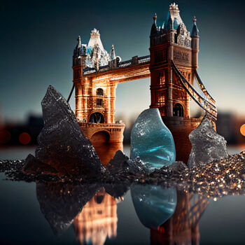 Arts numériques intitulée "Tower Bridge at nig…" par Emaga Travels By Emaga Art, Œuvre d'art originale, Image générée par l'…