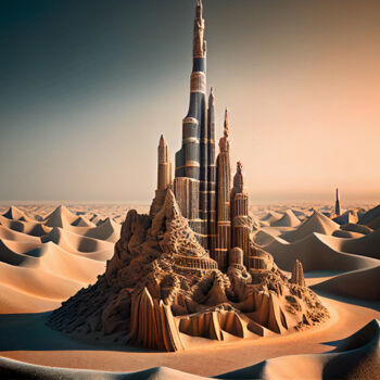 Digital Arts titled "Burj Khalifa... san…" by Emaga Travels By Emaga Art, Original Artwork, AI generated image