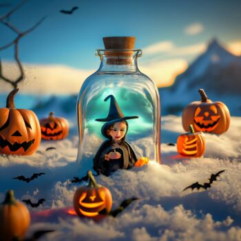 Arte digitale intitolato "Happy Halloween, cu…" da Emaga Travels By Emaga Art, Opera d'arte originale, Immagine generata dal…